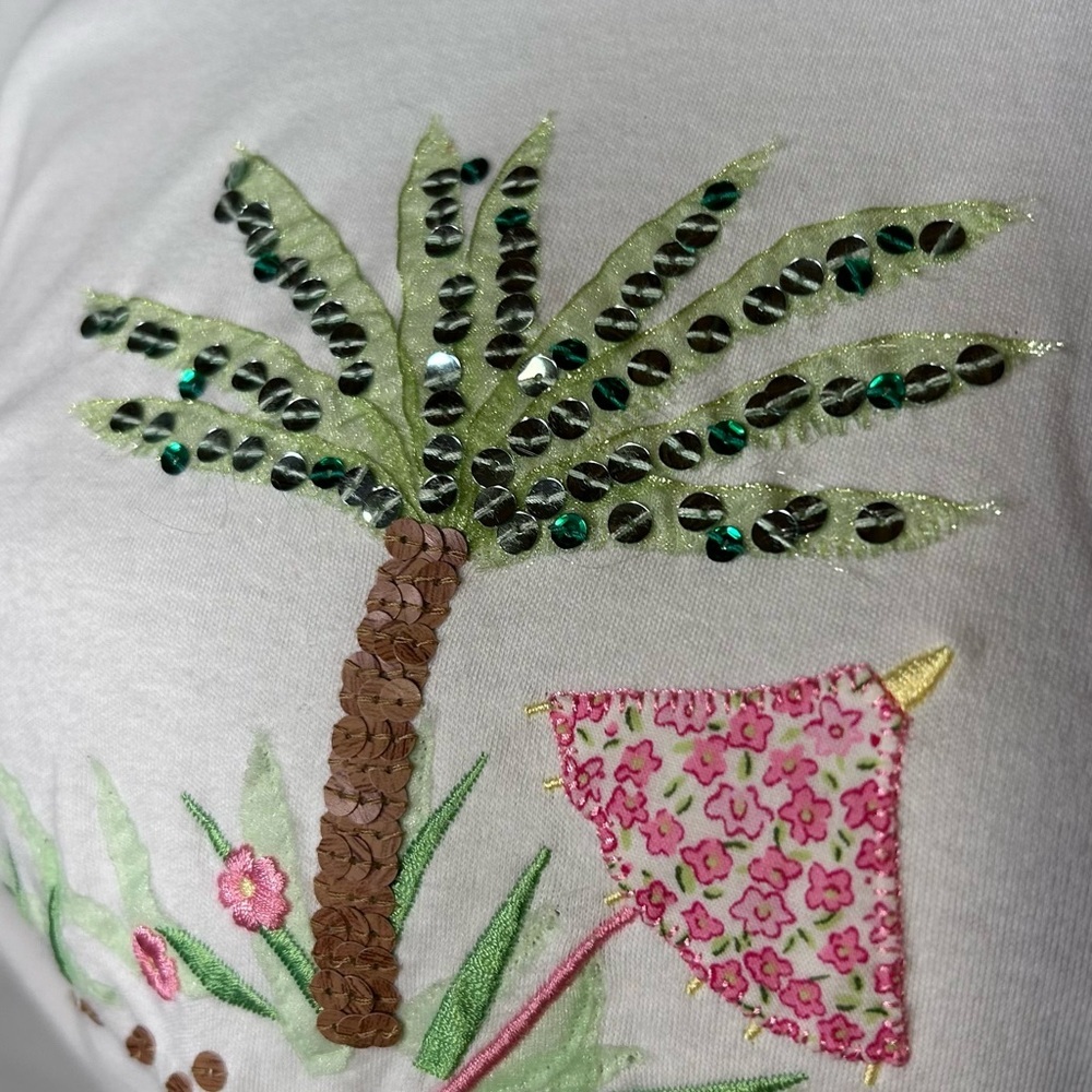Y2K Talbots Sequin Palm Tree Tee - Picture 4 of 7